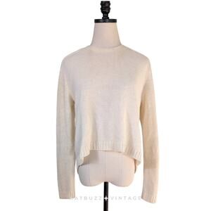 Jenni Kayne Alpaca Sweater M Cream Pullover Wool Slit Open Back Crew Neck Work